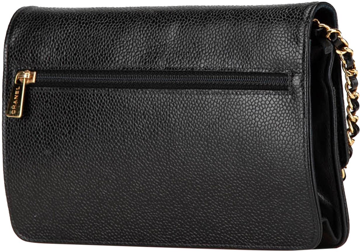 Chanel CC Caviar Wallet on Chain Zwart
