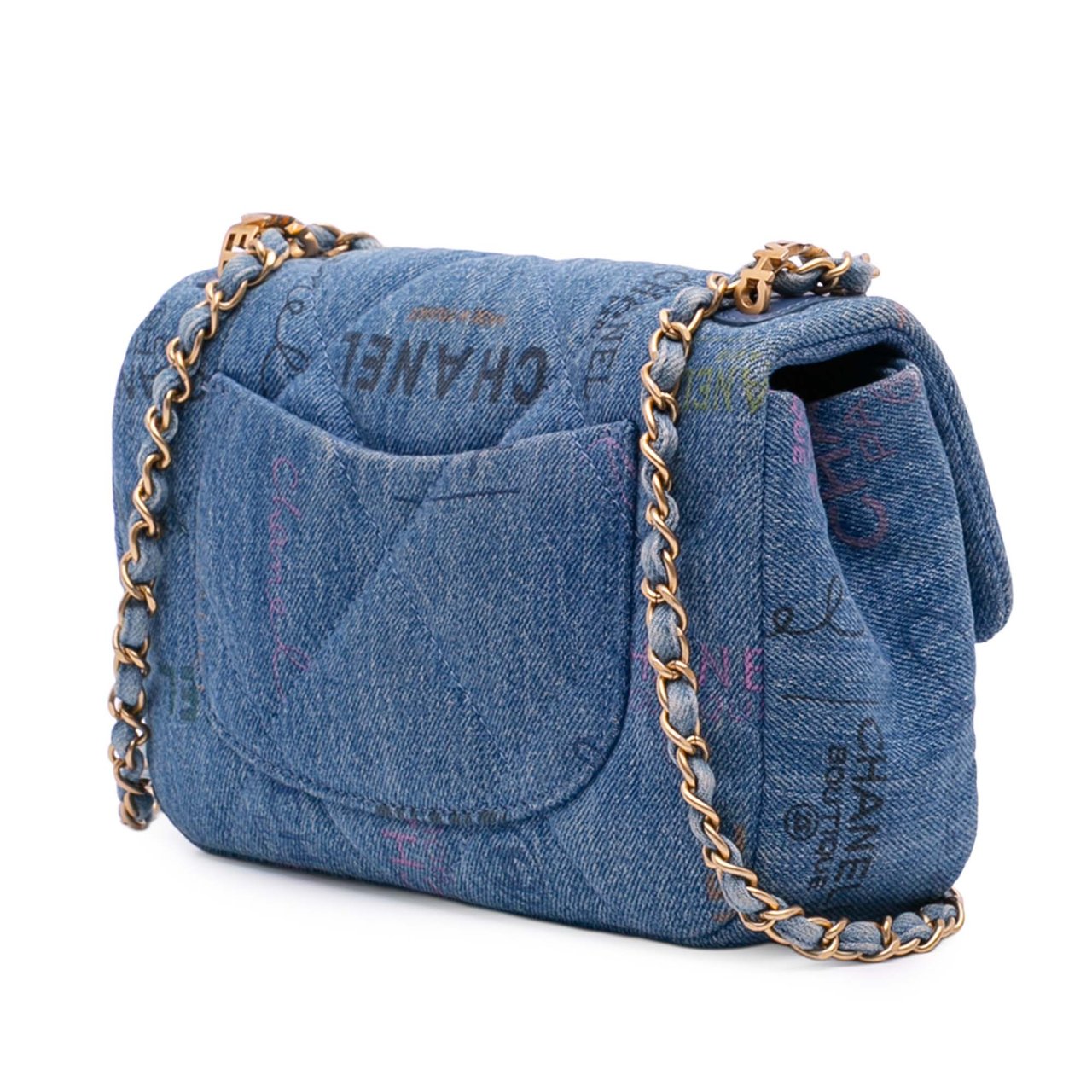 Chanel Mini Rectangular Quilted Denim Mood Flap Blauw