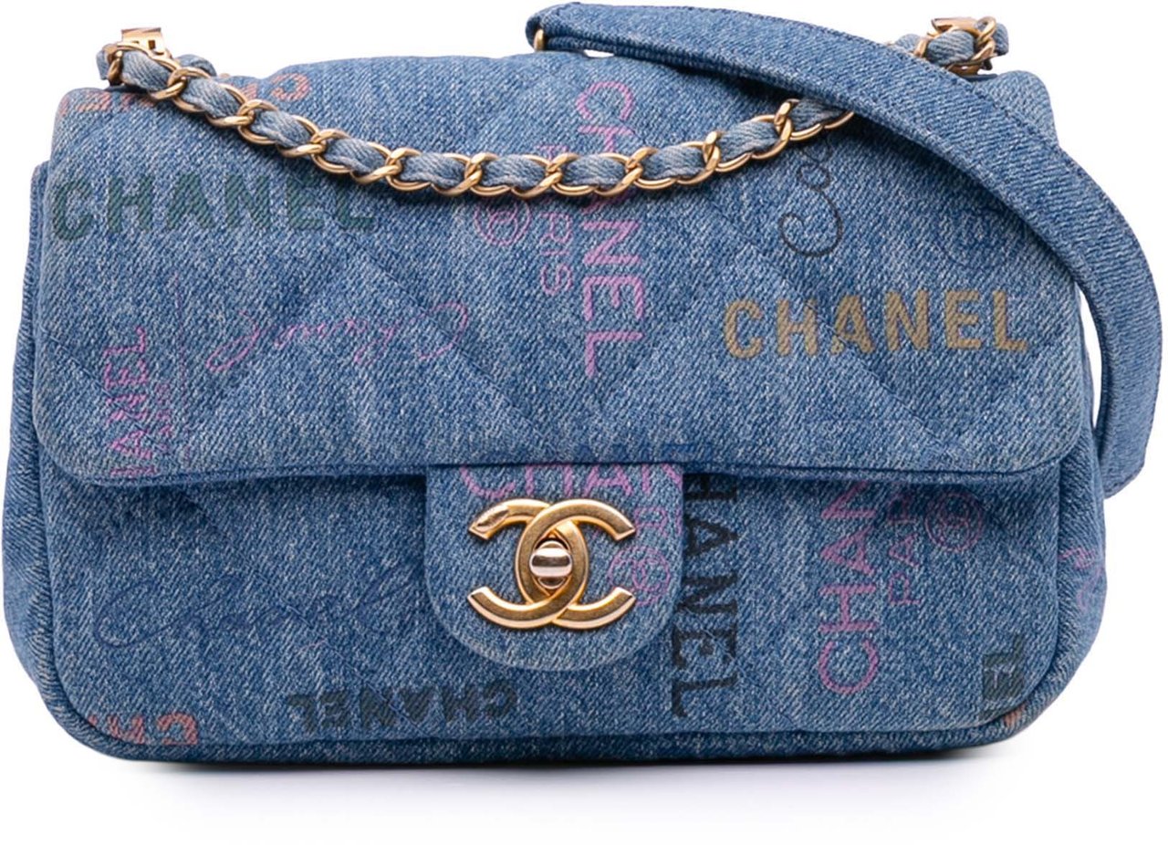 Chanel Mini Rectangular Quilted Denim Mood Flap Blauw