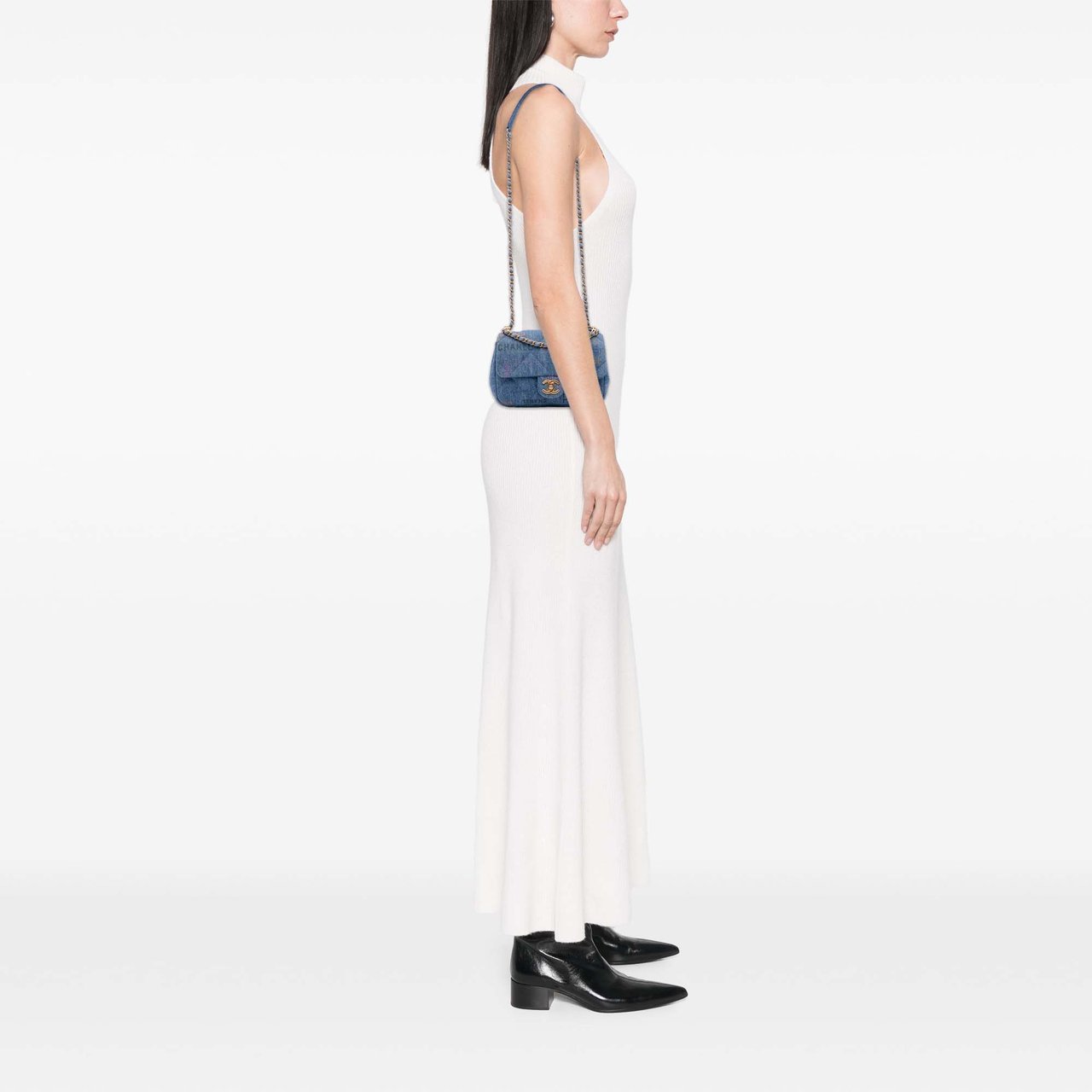 Chanel Mini Rectangular Quilted Denim Mood Flap Blauw