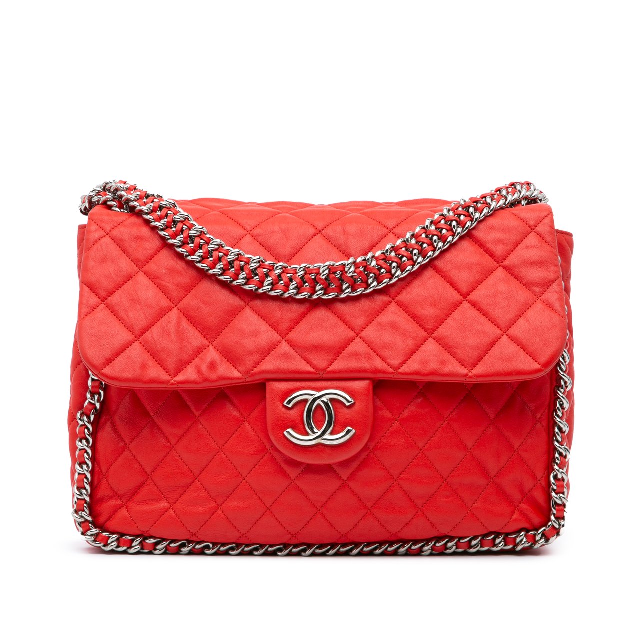 Chanel Maxi Washed Lambskin Chain Around Flap Rood