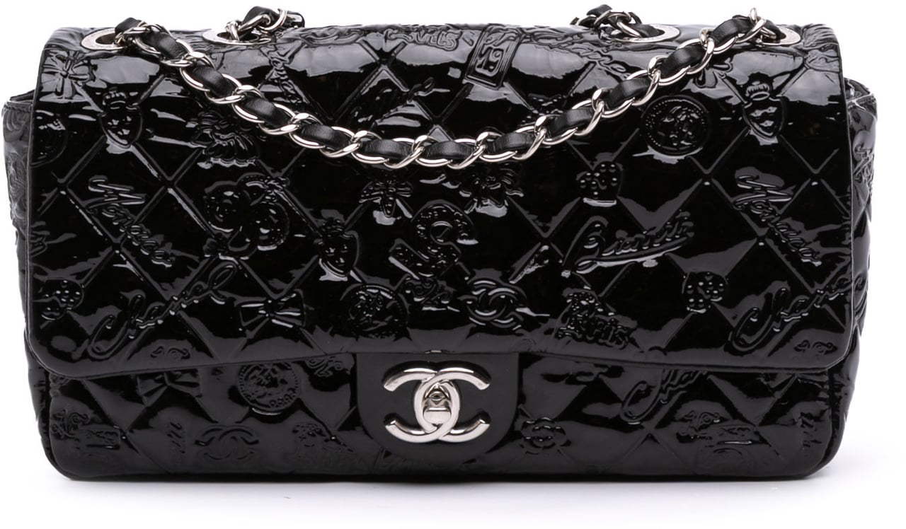 Chanel Medium Patent Lucky Symbols Flap Zwart