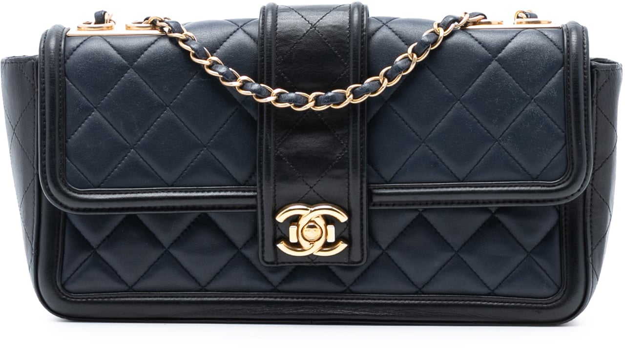 Chanel Large Bicolor Quilted Lambskin Elegant CC Flap Blauw