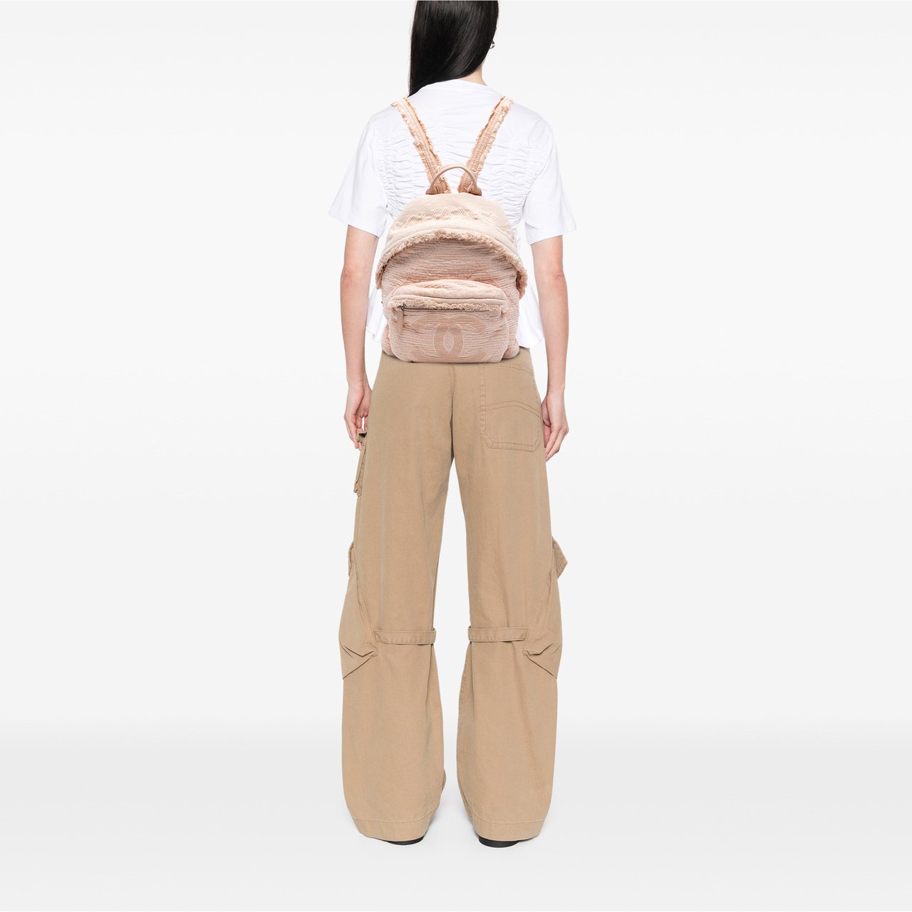 Chanel Quilted Canvas Front Pocket Fringe Backpack Roze