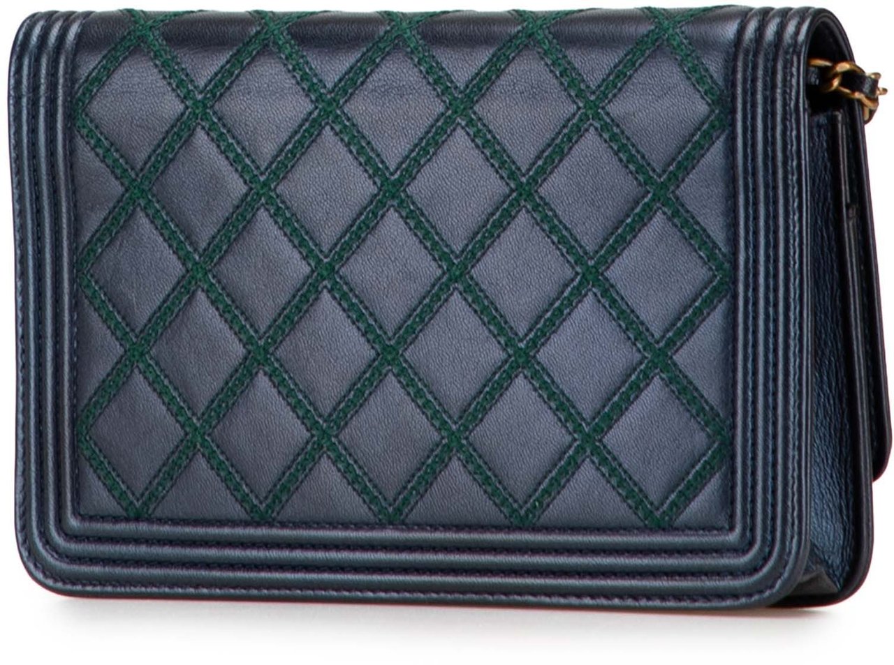 Chanel Calfskin Double Stitch Boy Wallet On Chain Blauw