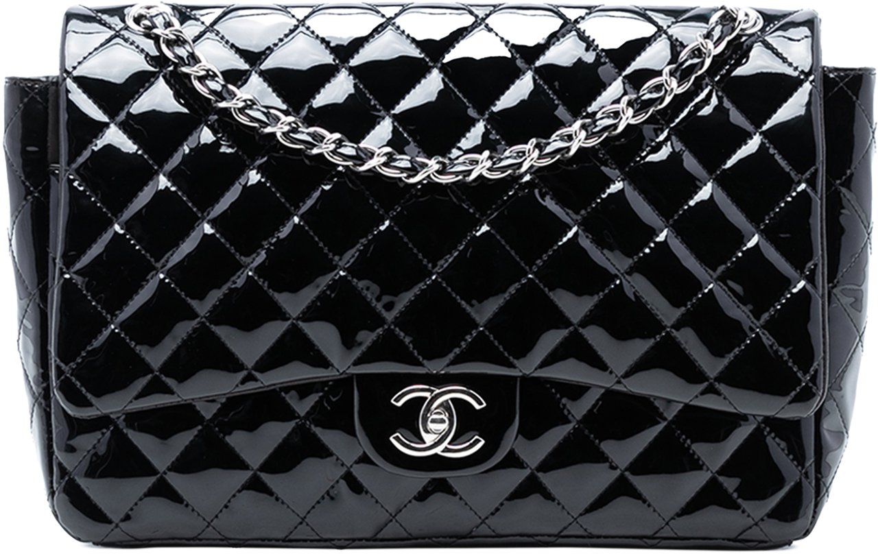 Chanel Maxi Classic Patent Double Flap Zwart