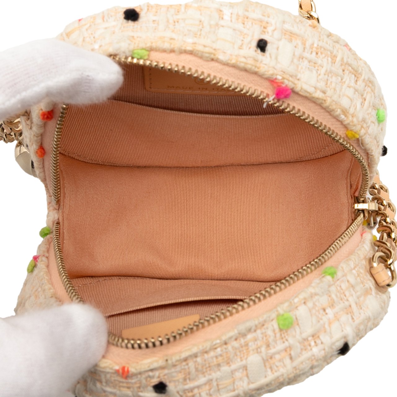 Chanel CC Quilted Tweed Round Crossbody Bruin