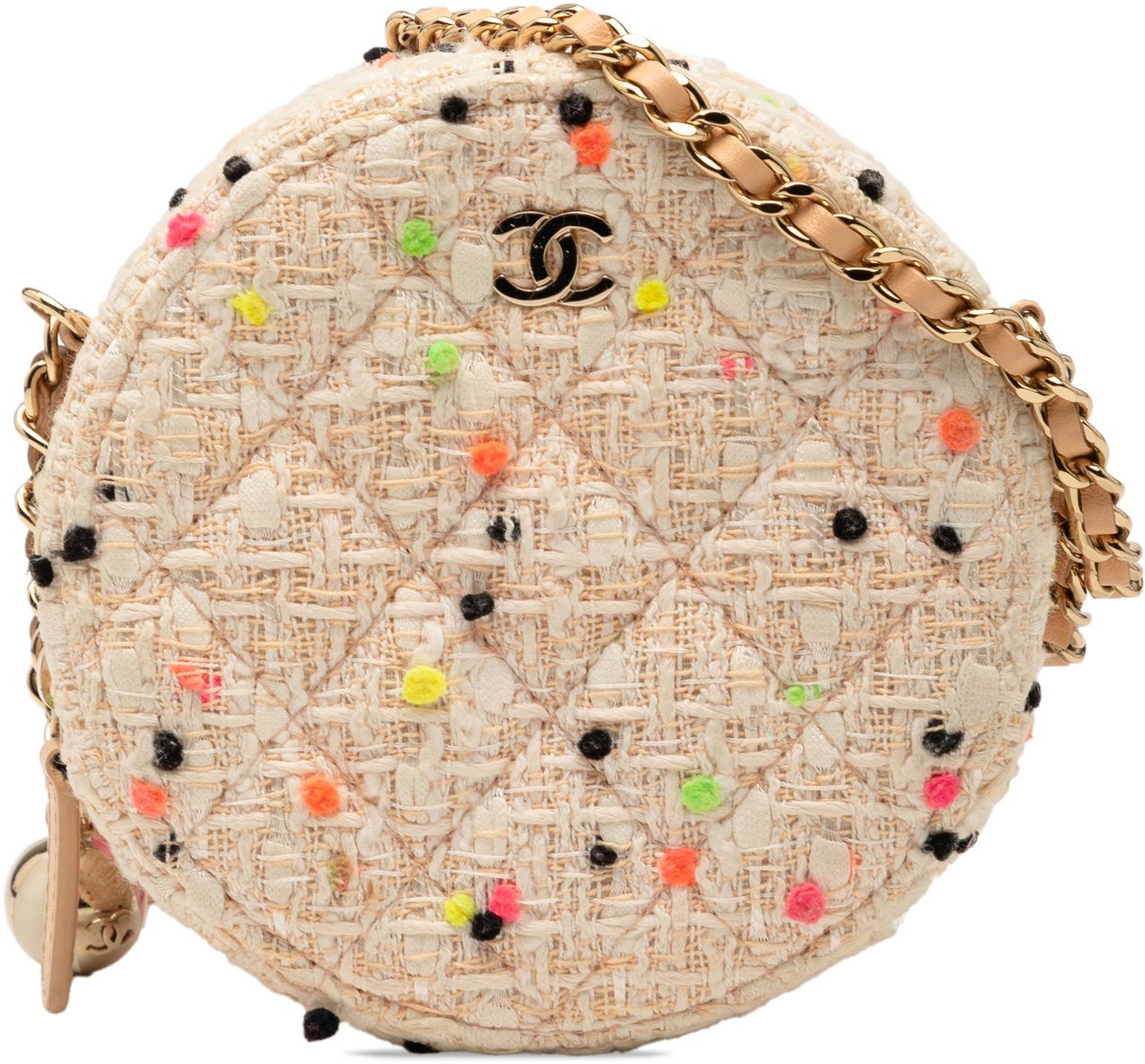 Chanel CC Quilted Tweed Round Crossbody Bruin