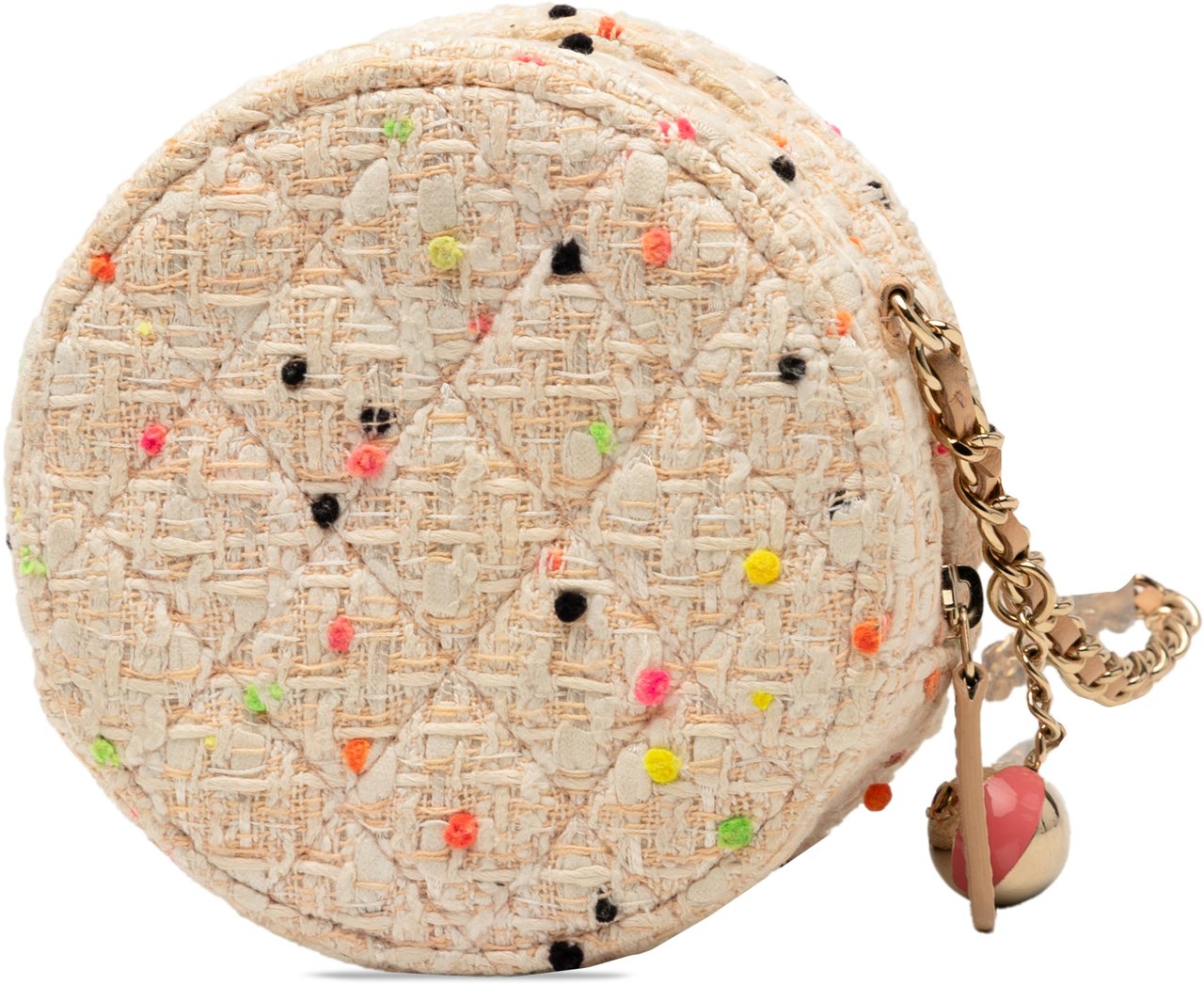 Chanel CC Quilted Tweed Round Crossbody Bruin