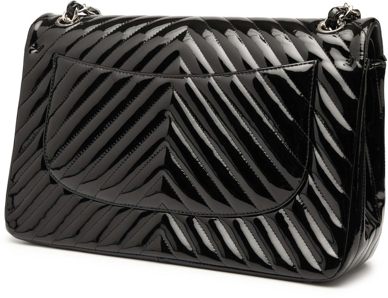 Chanel Jumbo Classic Chevron Patent Double Flap Zwart