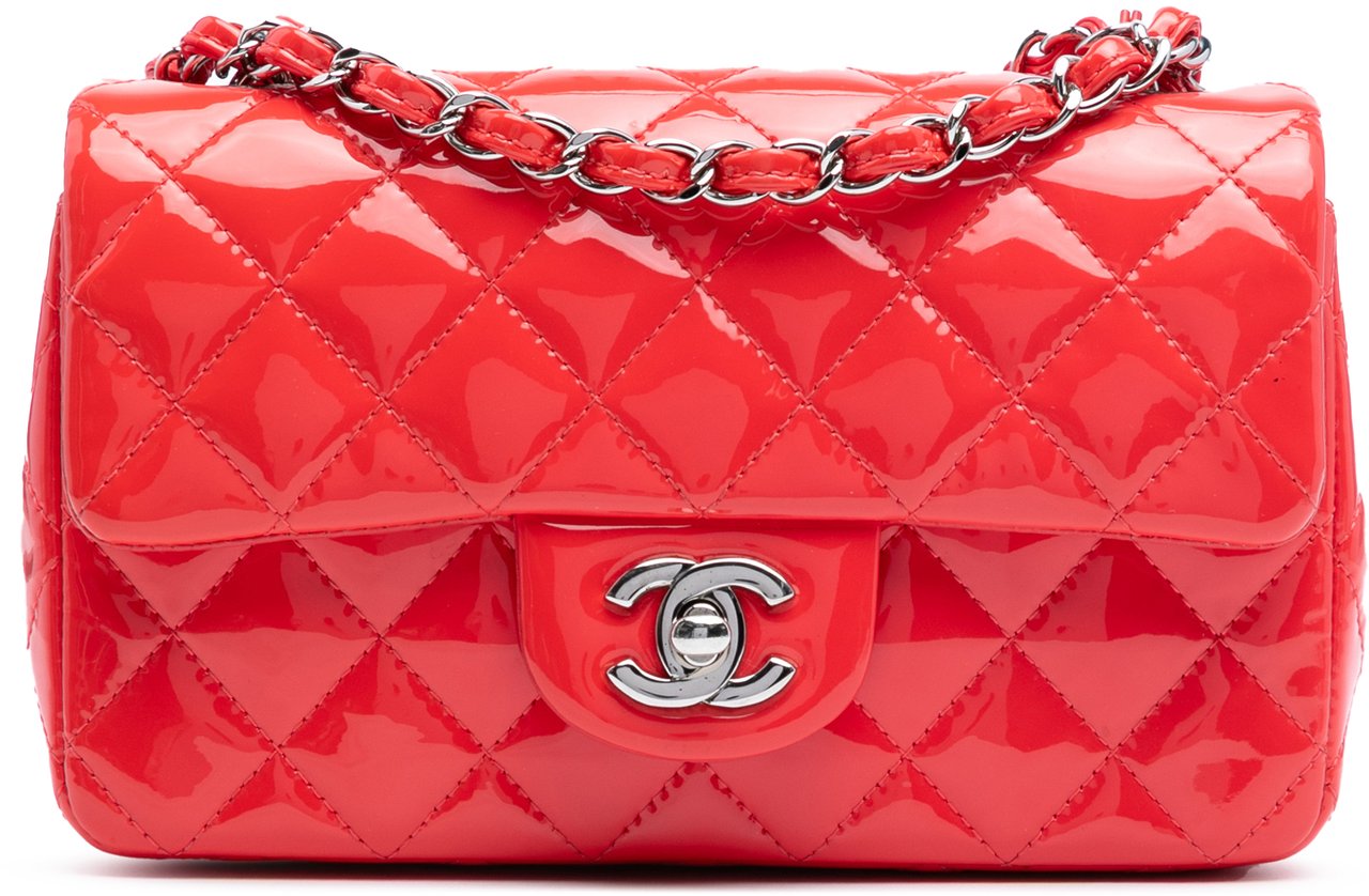 Chanel Mini Rectangular Classic Patent Single Flap Rood