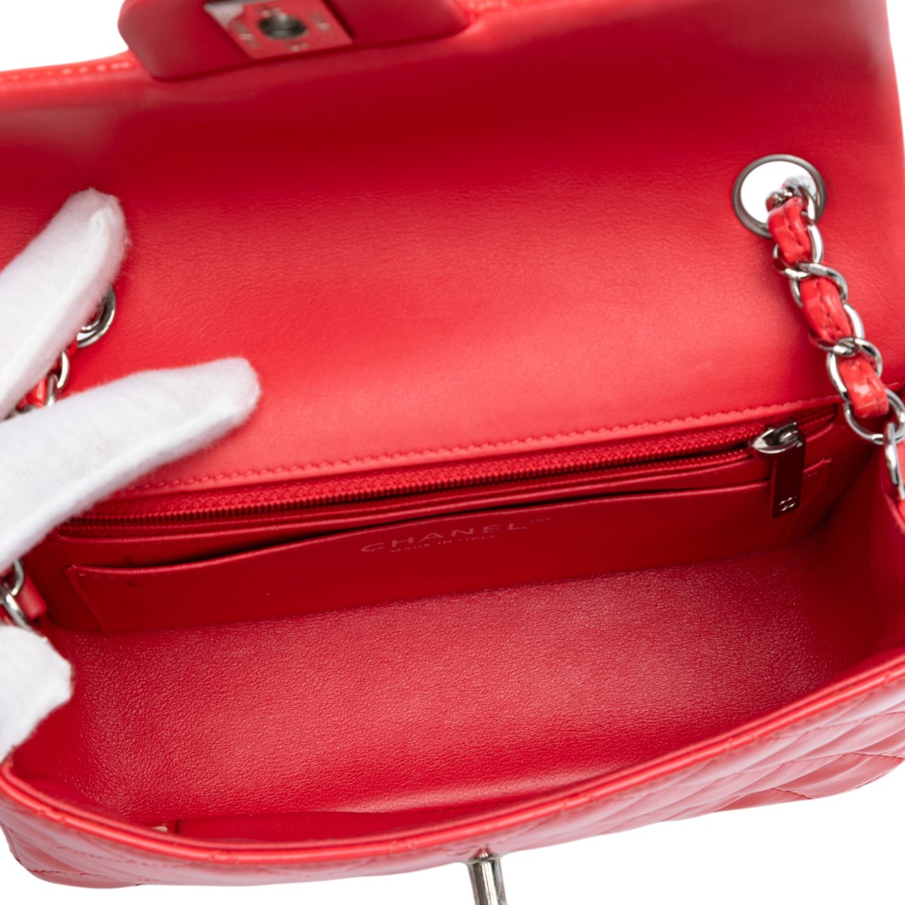 Chanel Mini Rectangular Classic Patent Single Flap Rood
