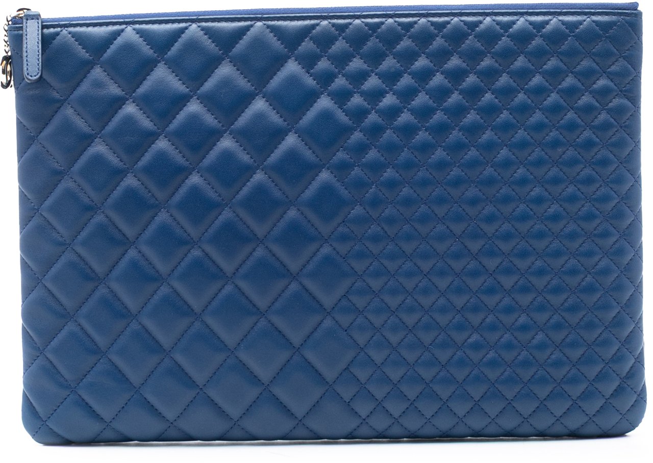Chanel CC Bi Quilted Lambskin O Case Clutch Blauw
