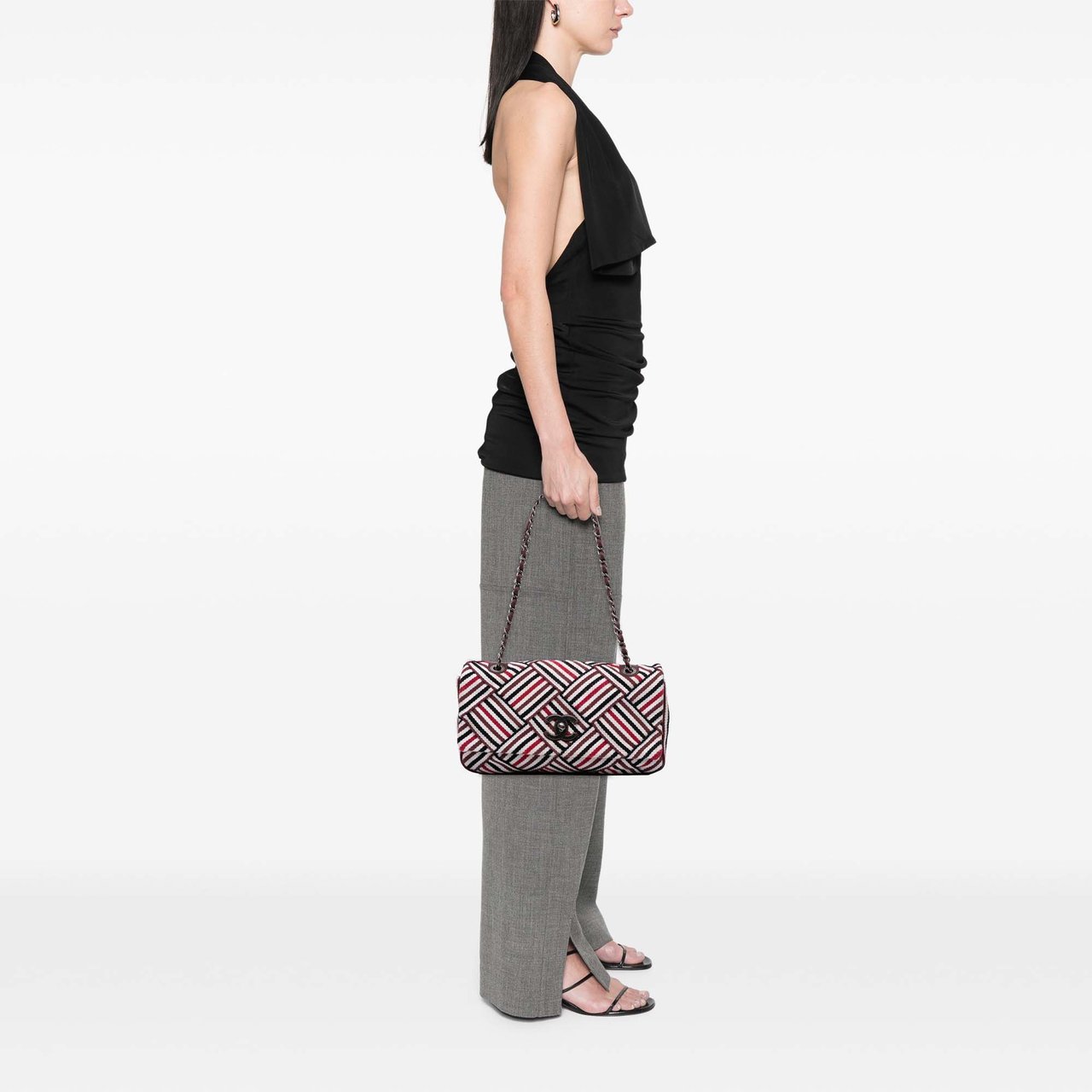 Chanel CC Canvas Stripe Flap Wit
