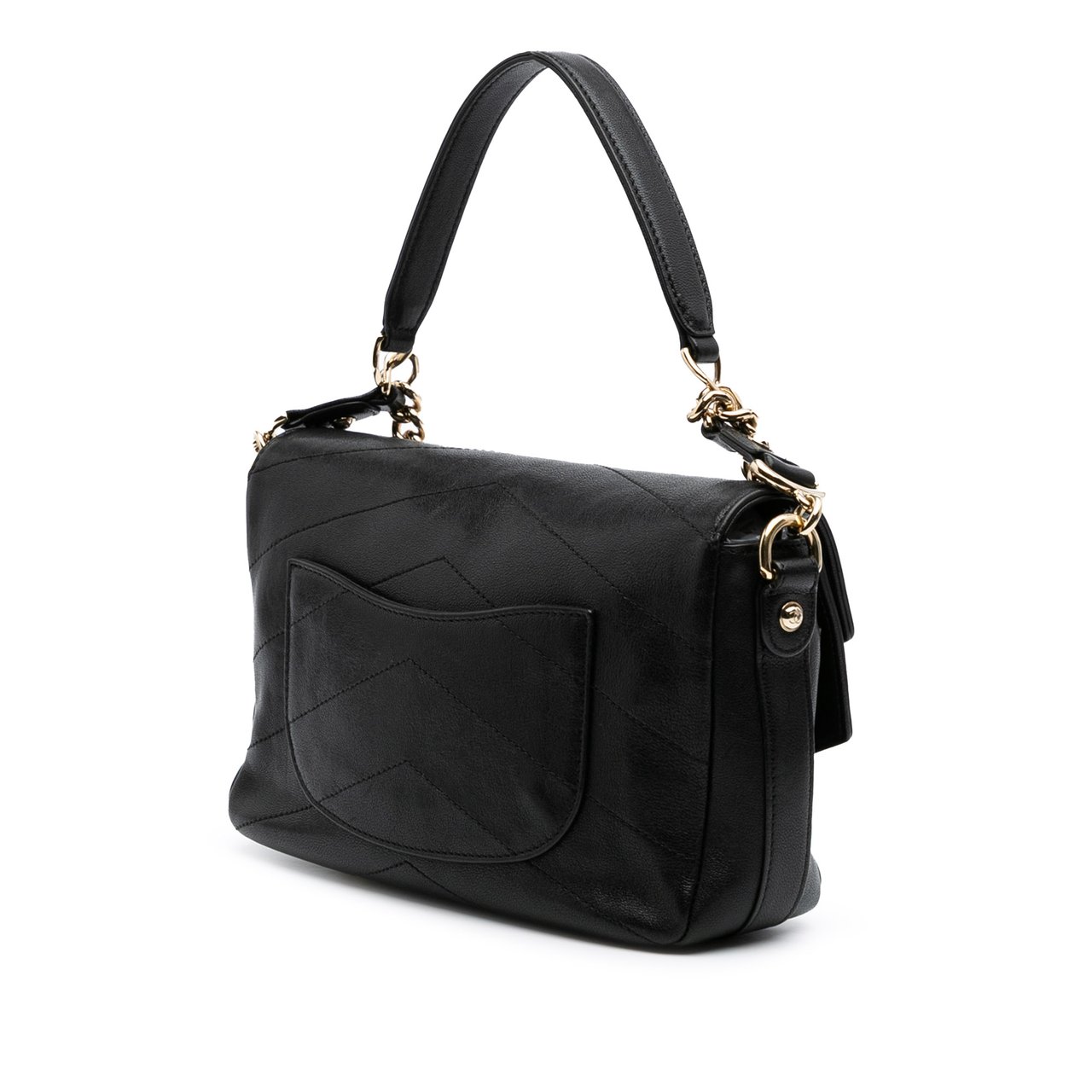 Chanel Mini Quilted Sheepskin Double Chevron Flap Zwart
