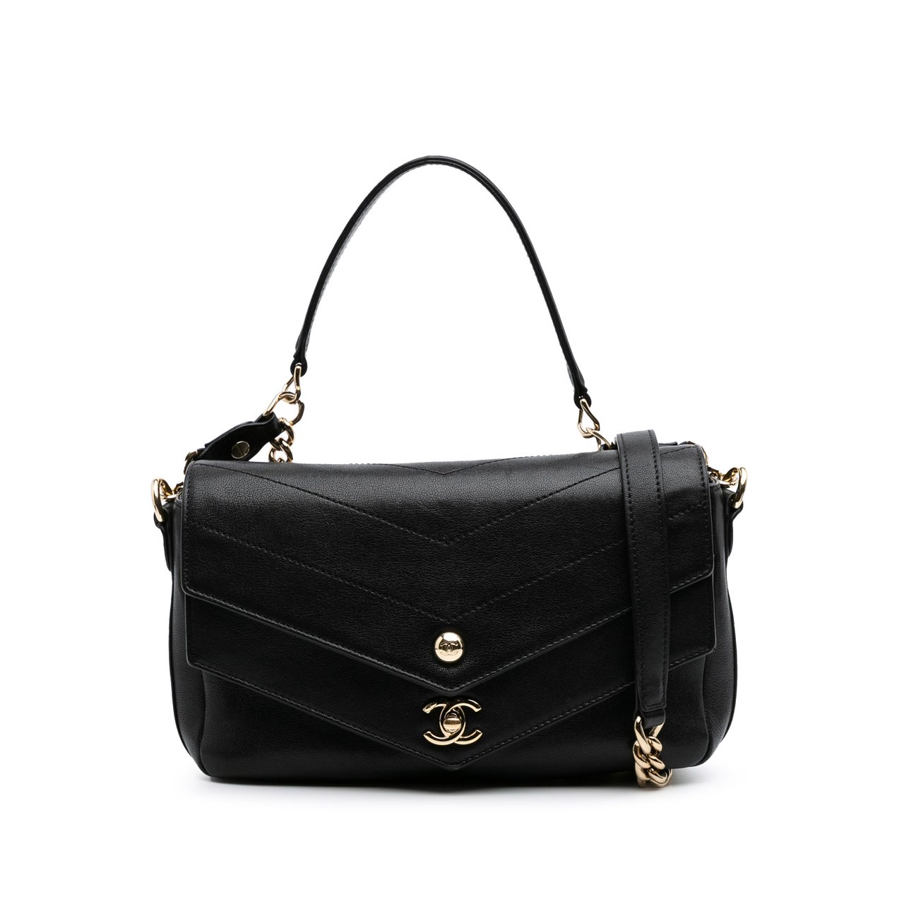 Chanel Mini Quilted Sheepskin Double Chevron Flap Zwart