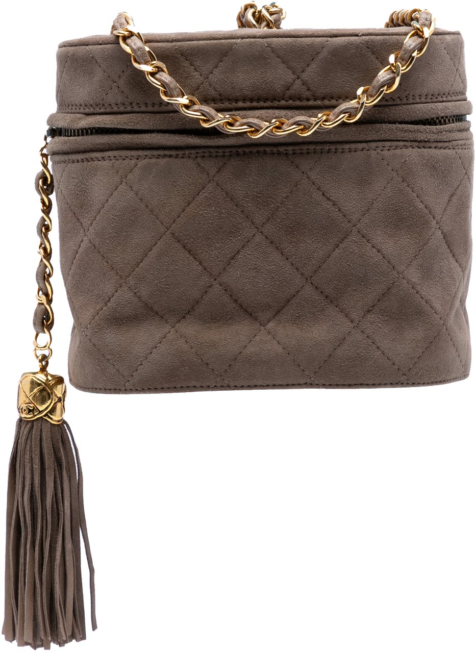 Chanel Quilted Suede Tassel Vanity Bag Bruin