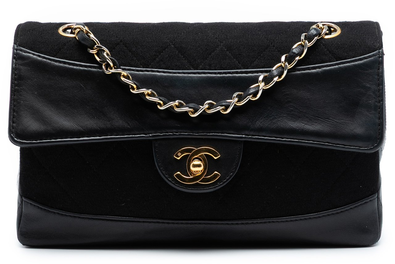 Chanel CC Quilted Jersey and Lambskin Flap Zwart