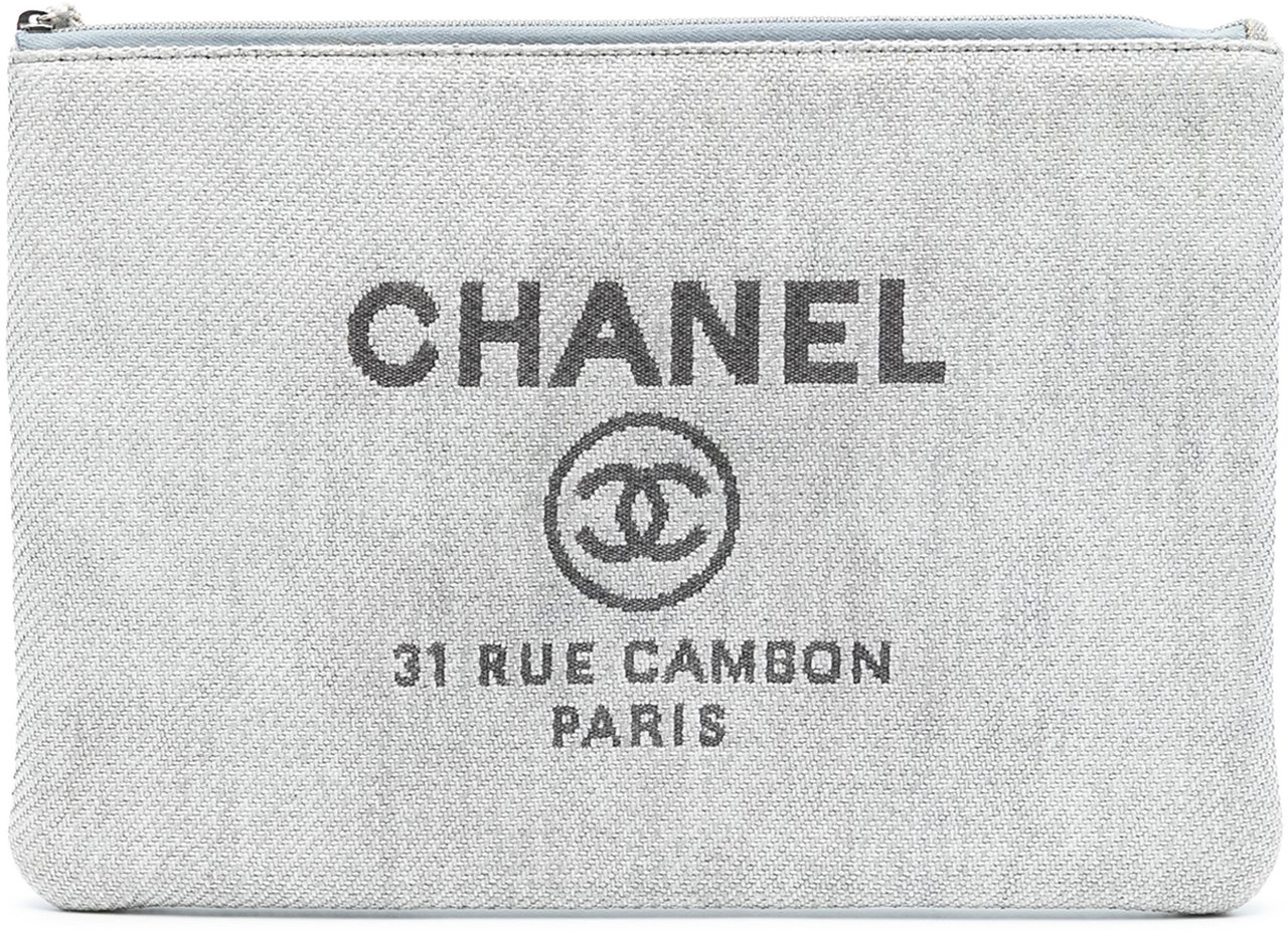 Chanel Large Tweed Deauville O Case Clutch Grijs