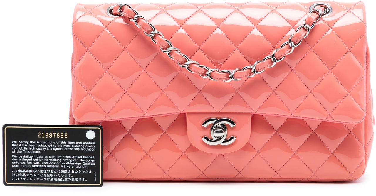 Chanel Medium Classic Patent Double Flap Roze