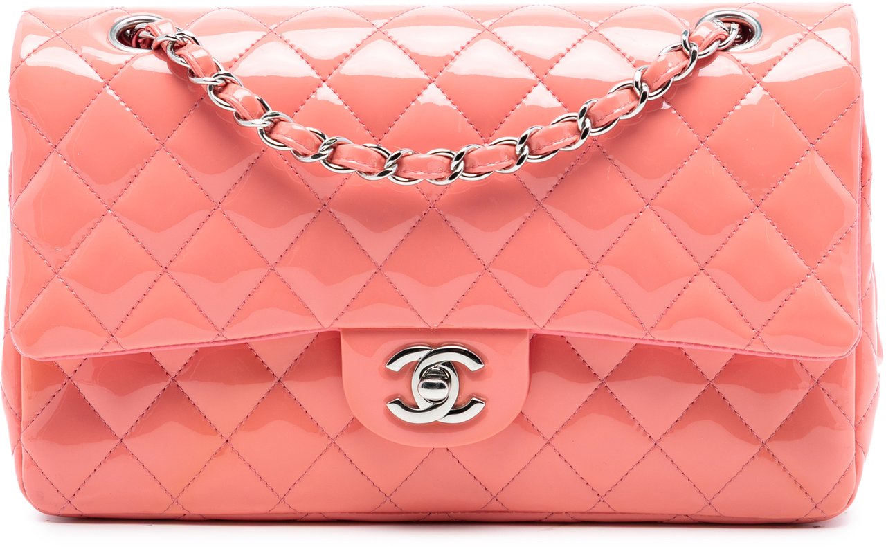 Chanel Medium Classic Patent Double Flap Roze