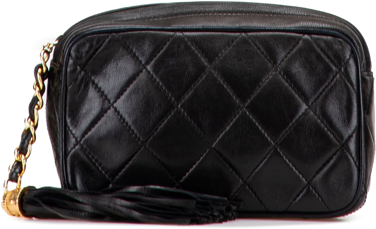 Chanel Quilted Lambskin Tassel Pouch Zwart