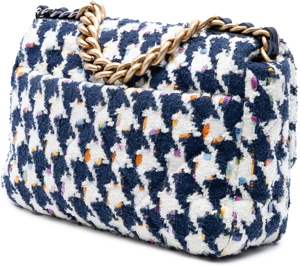 Chanel Medium Houndstooth Tweed 19 Flap Blauw