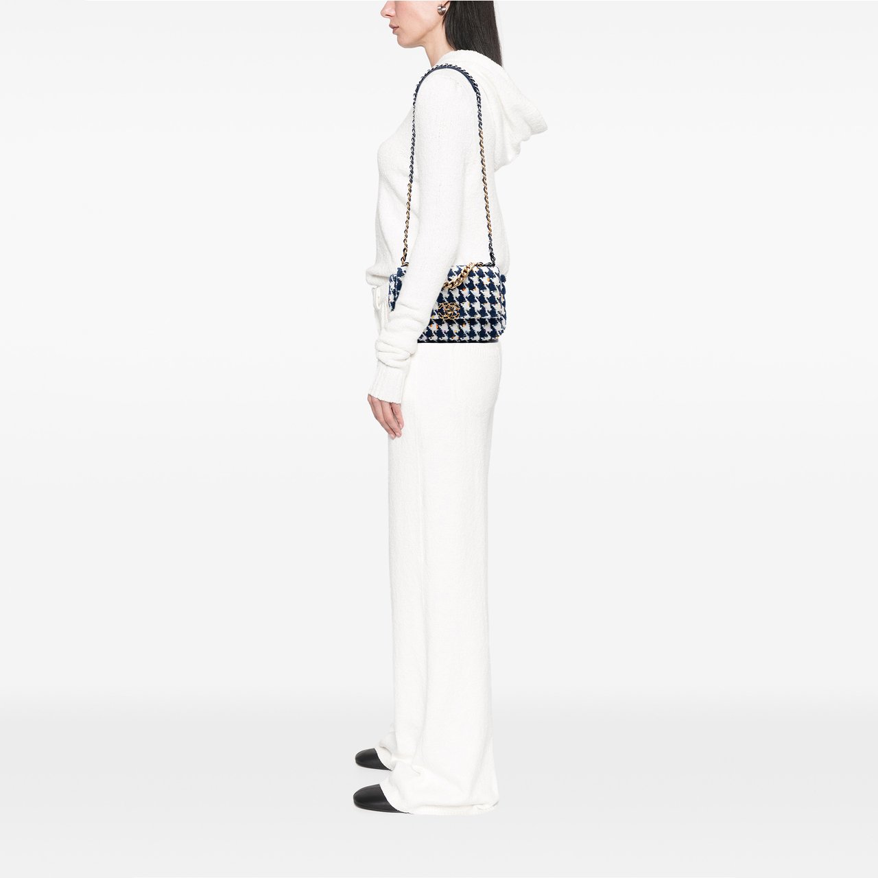 Chanel Medium Houndstooth Tweed 19 Flap Blauw