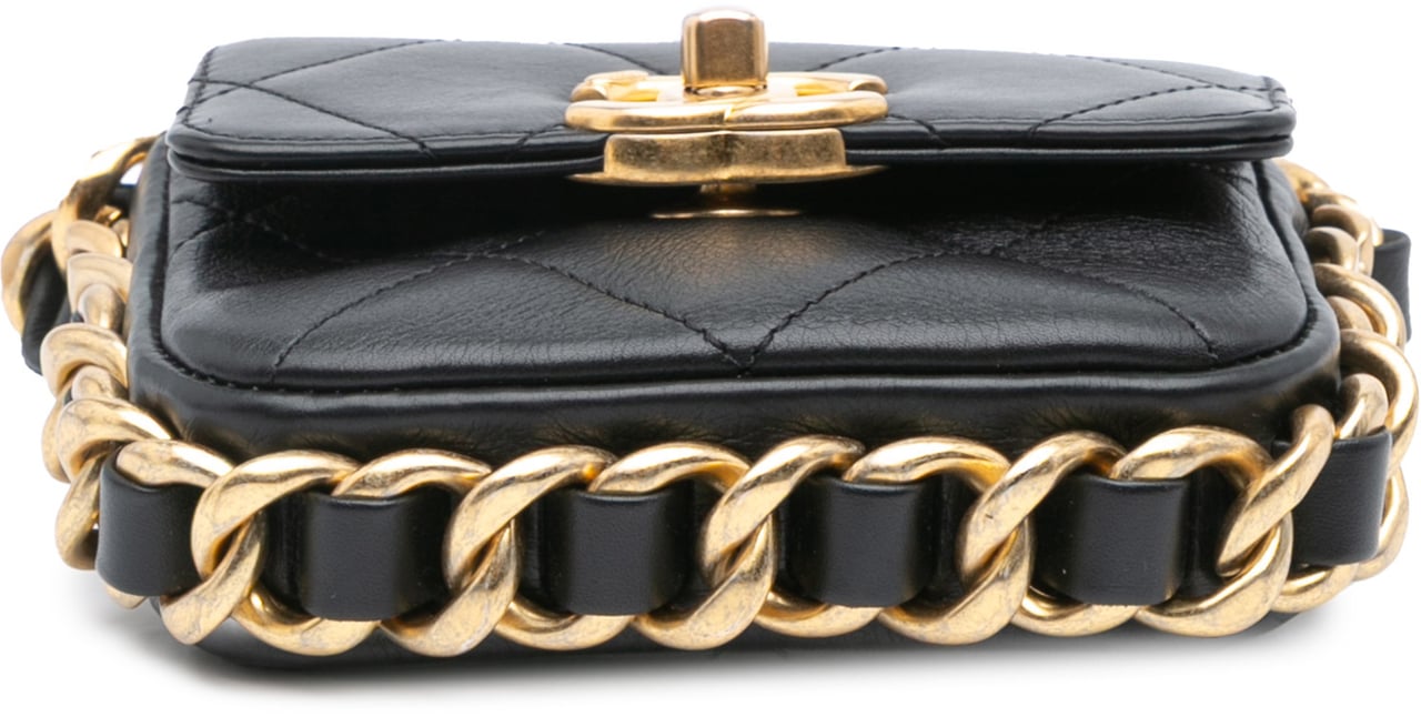 Chanel Mini Quilted Calfskin Framing Chain Flap Zwart
