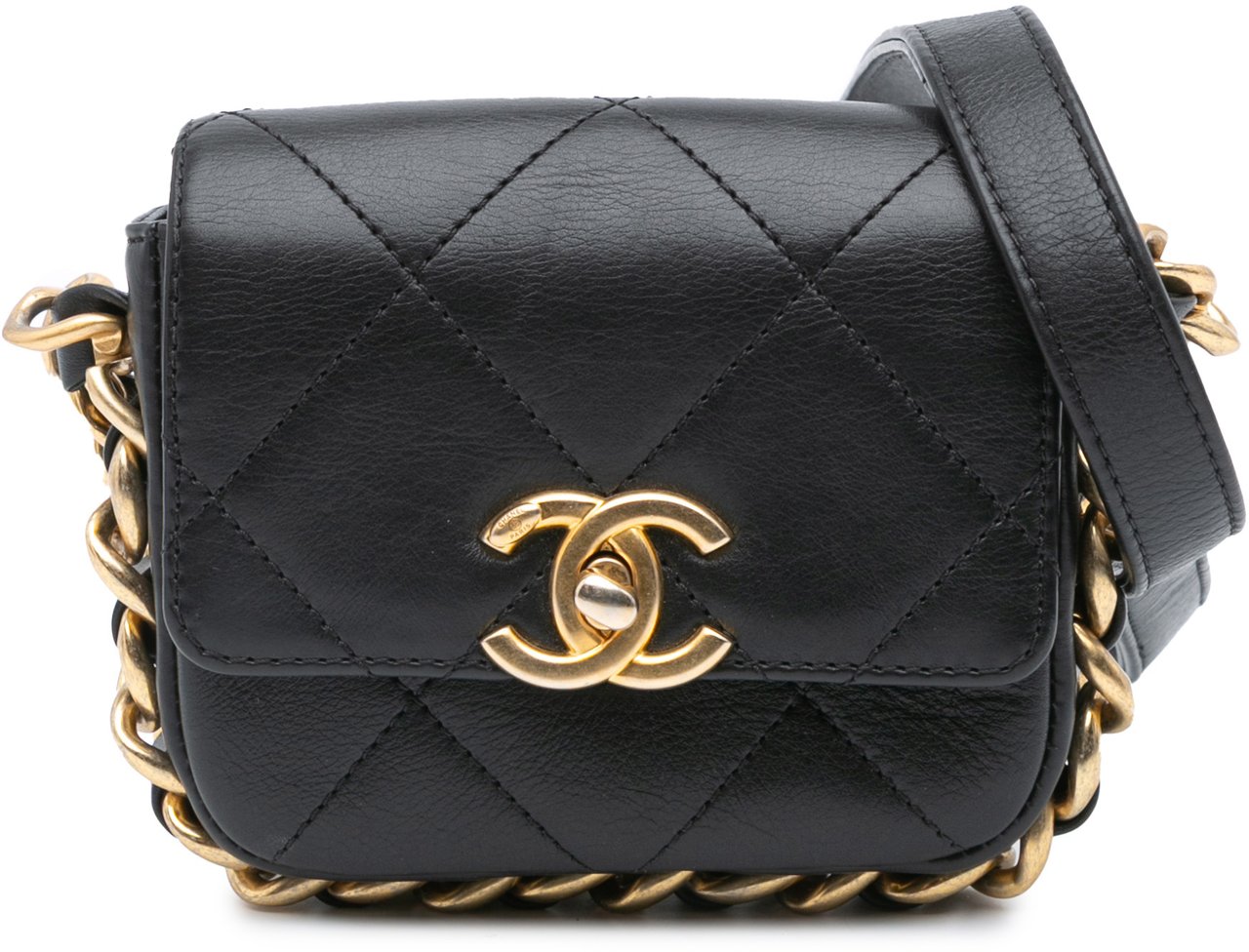 Chanel Mini Quilted Calfskin Framing Chain Flap Zwart