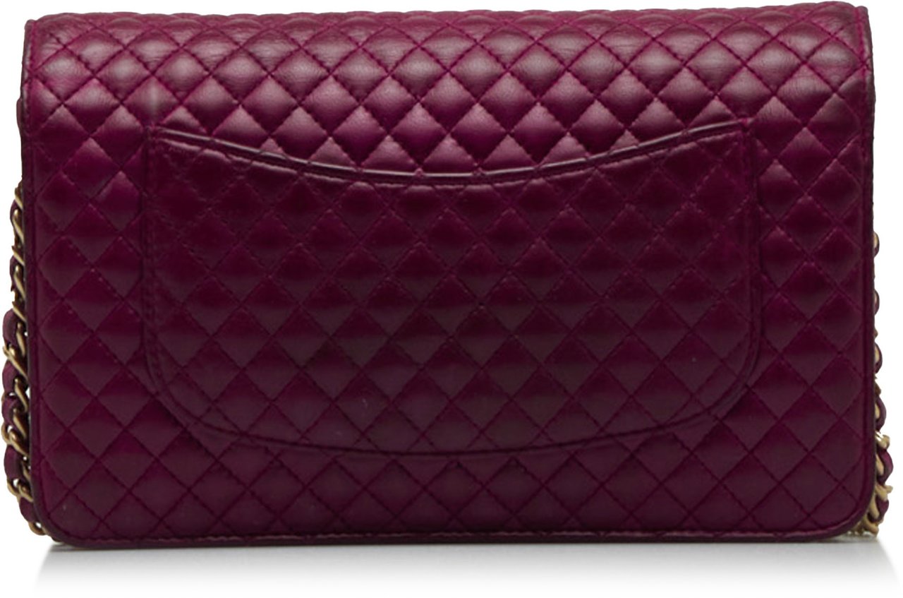 Chanel Quilted Lambskin Camellia Wallet On Chain Paars