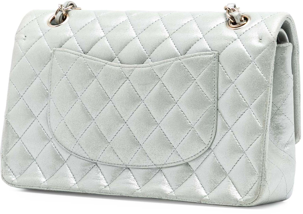 Chanel Medium Classic Iridescent Lambskin Double Flap Zilver