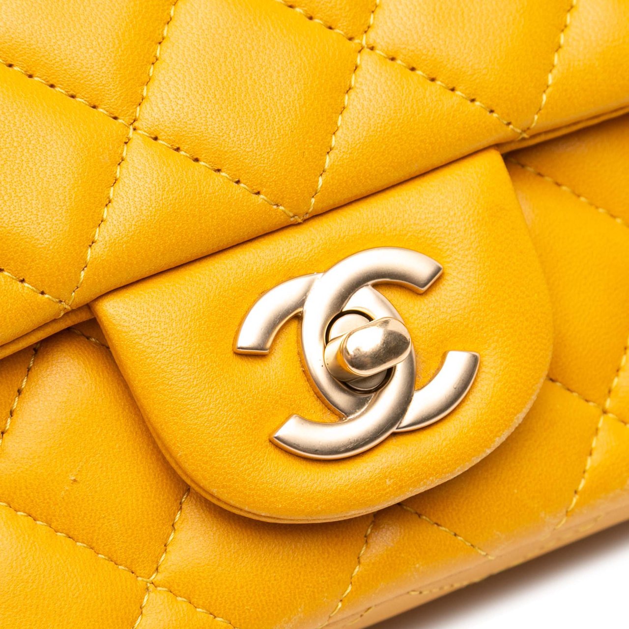 Chanel Mini Rectangular Classic Lambskin Single Flap Geel