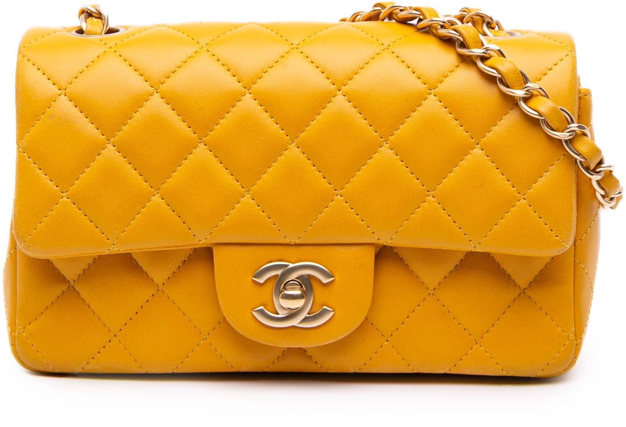 Chanel Mini Rectangular Classic Lambskin Single Flap Geel