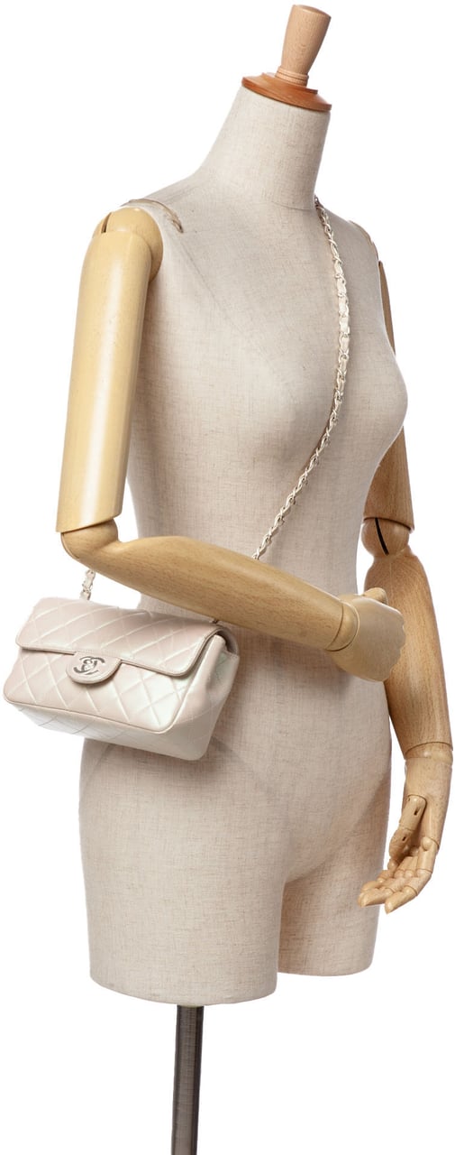 Chanel Mini Rectangular Classic Iridescent Lambskin Single Flap Wit