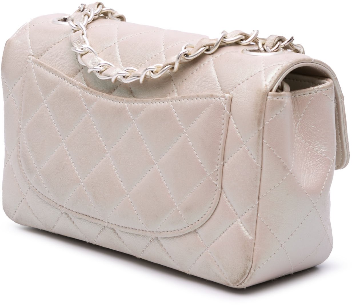 Chanel Mini Rectangular Classic Iridescent Lambskin Single Flap Wit
