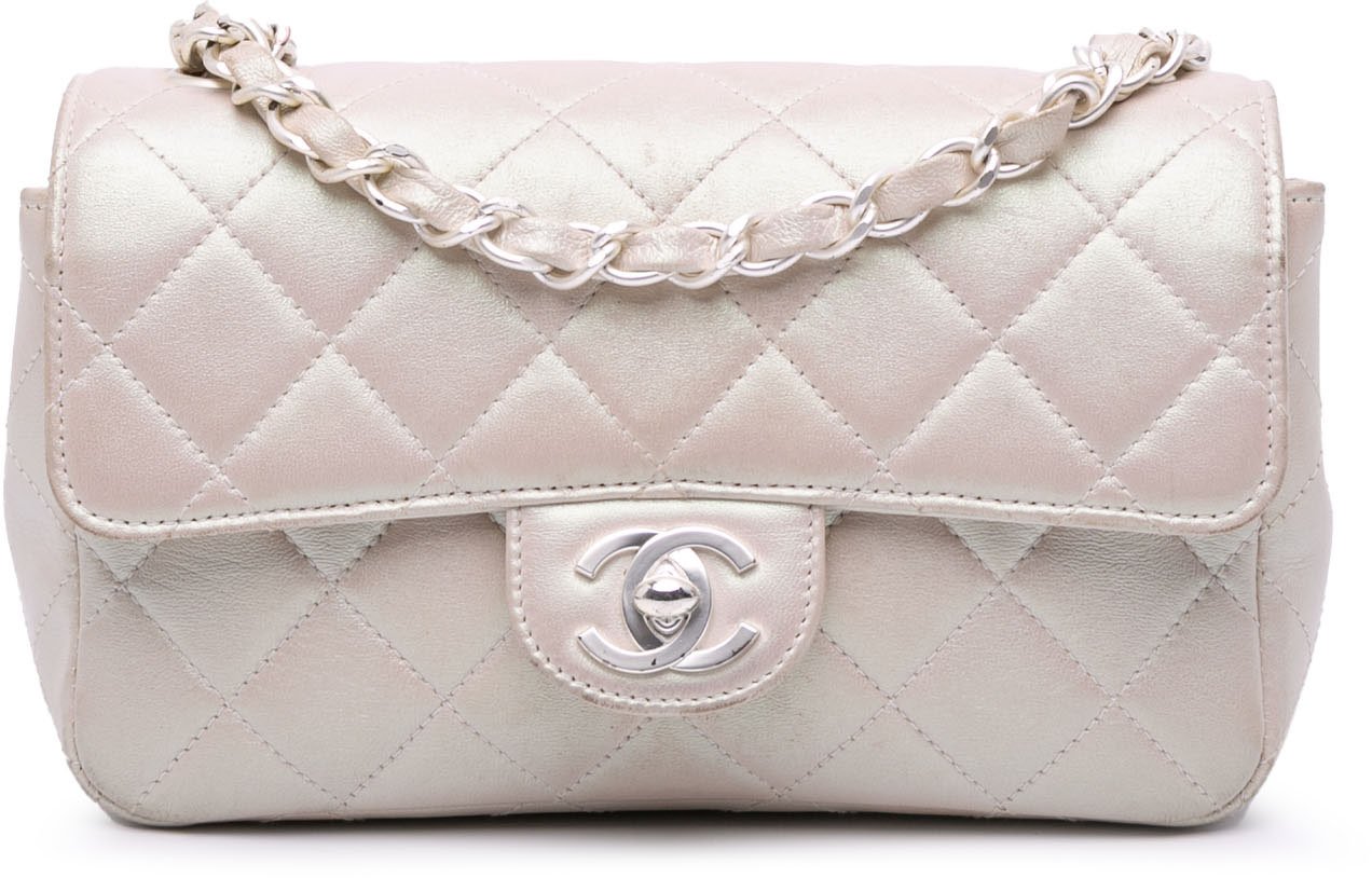 Chanel Mini Rectangular Classic Iridescent Lambskin Single Flap Wit
