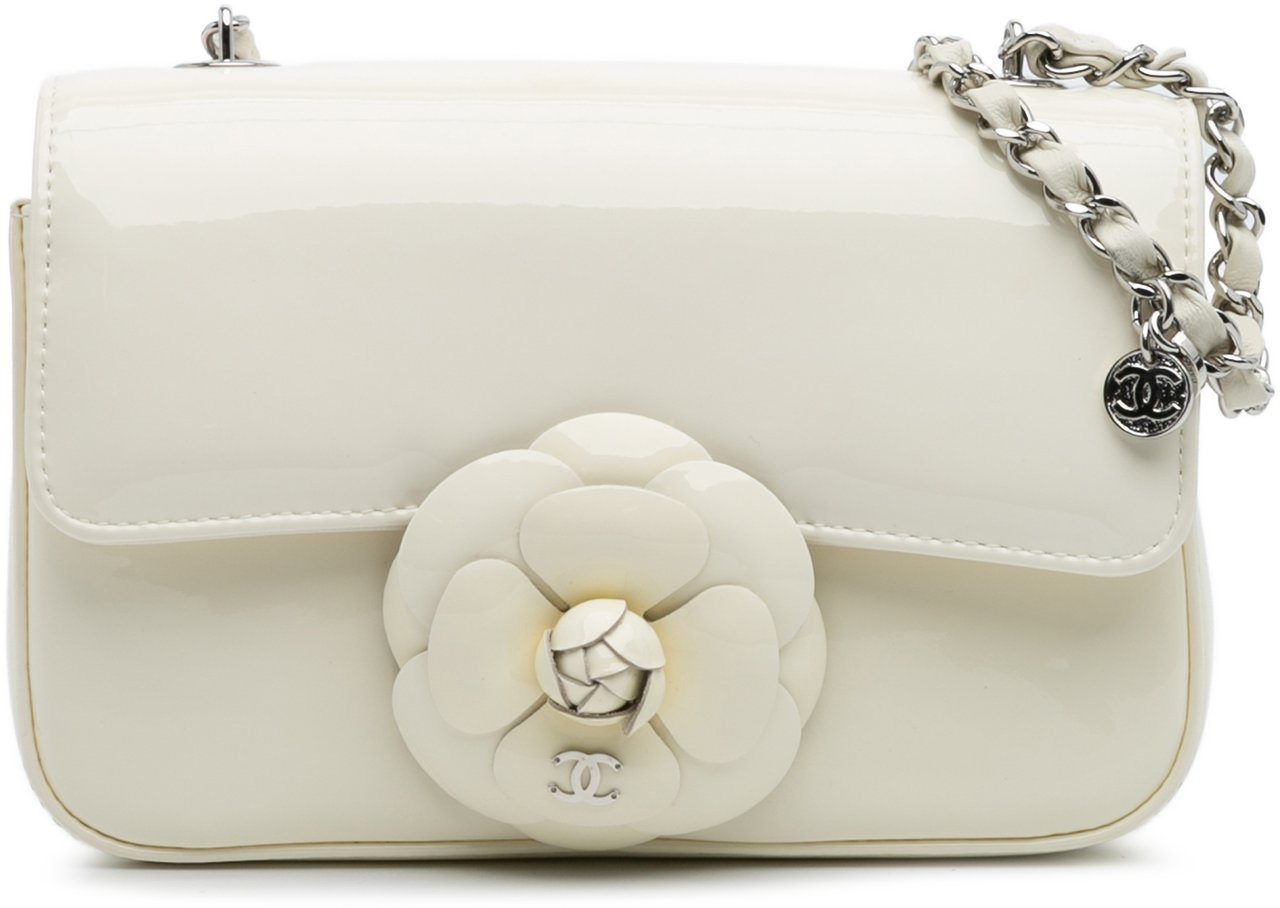 Chanel Small Patent Camellia Single Flap Wit
