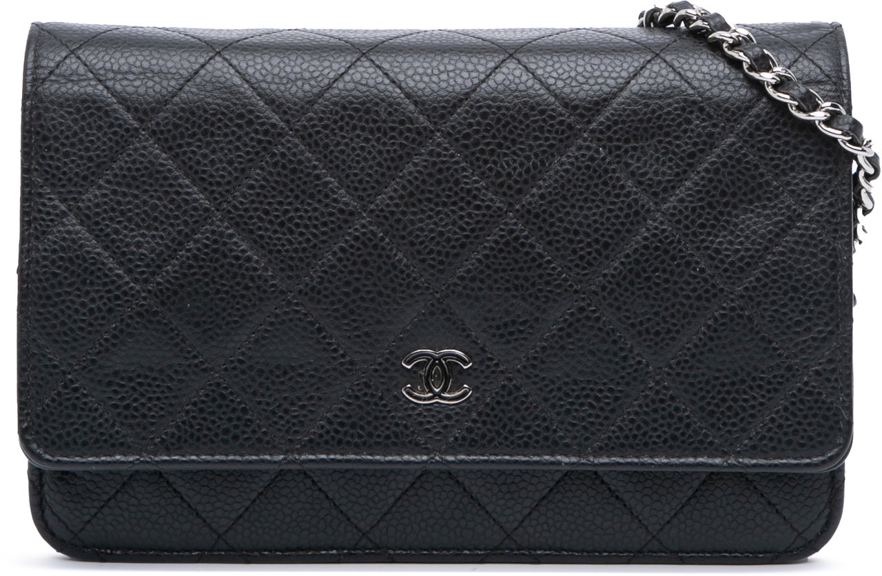 Chanel CC Quilted Caviar Wallet on Chain Zwart