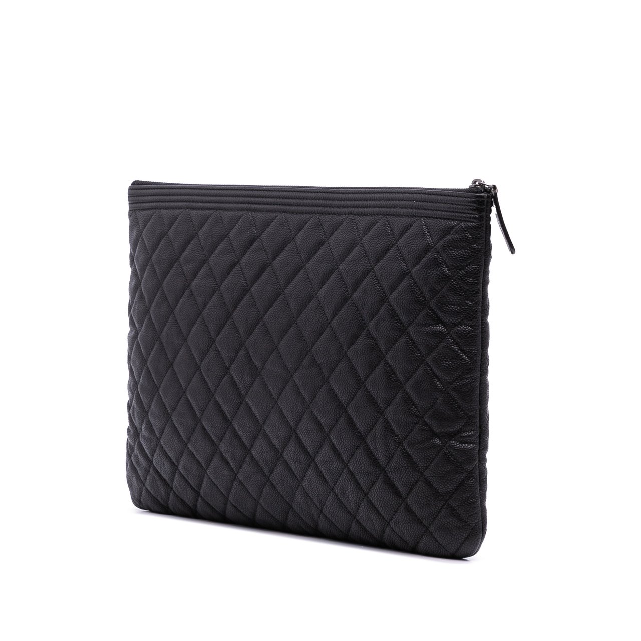 Chanel Large Quilted Caviar Boy O Case Clutch Zwart
