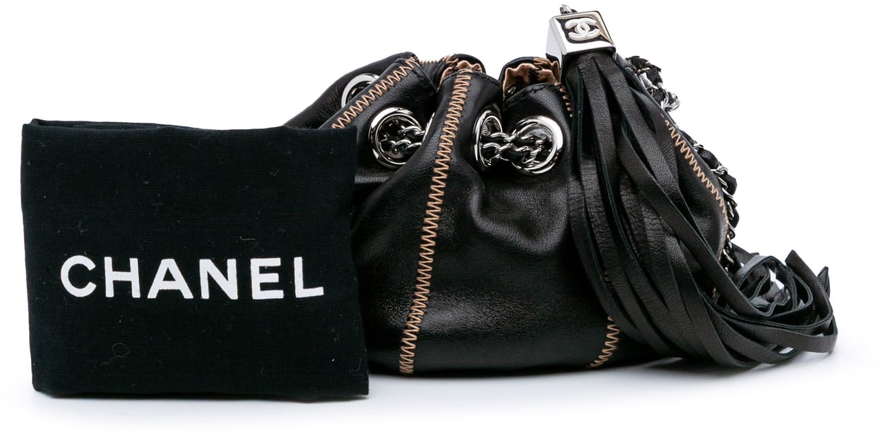 Chanel Mini Lambskin and Satin Reversible Sac Cordon Zwart