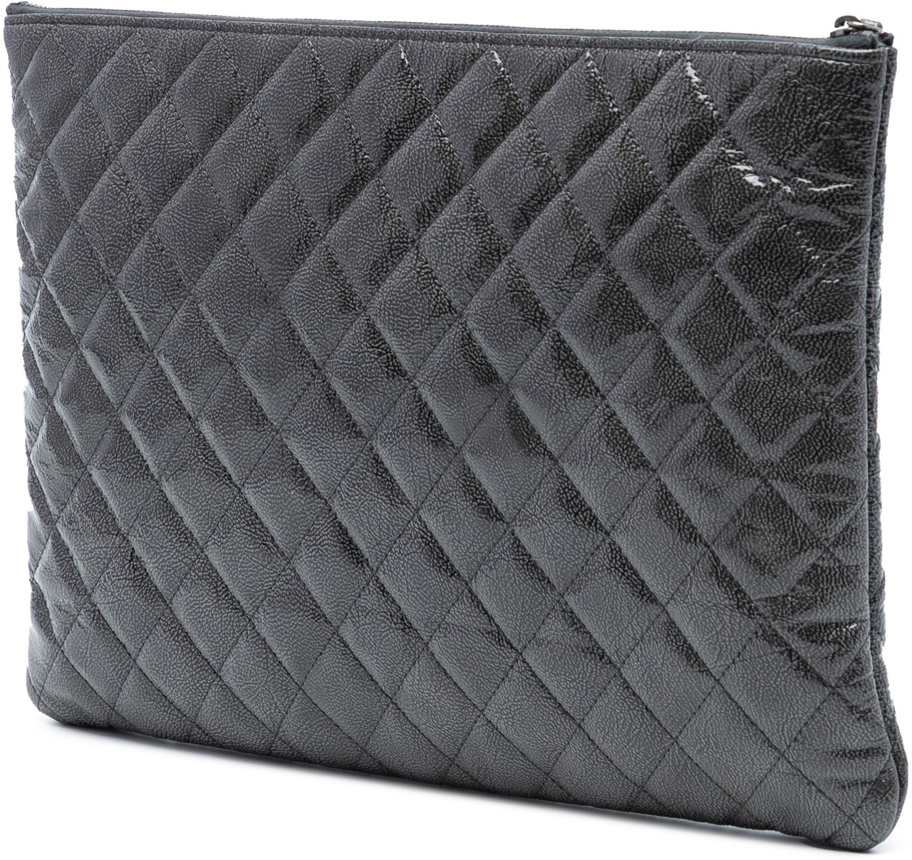 Chanel Large Quilted Iridescent Patent O Case Clutch Zwart