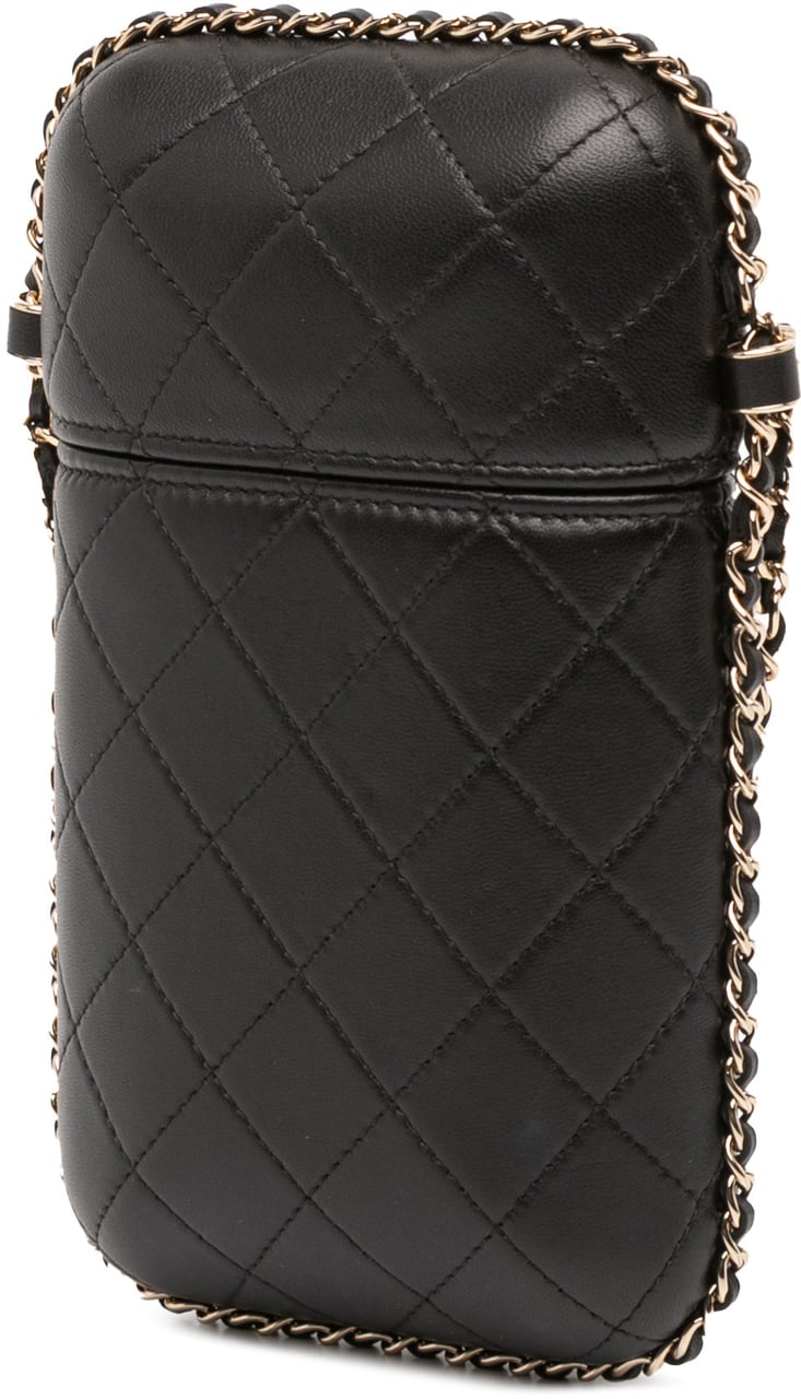 Chanel CC Quilted Lambskin Chain Around Phone Holder Zwart