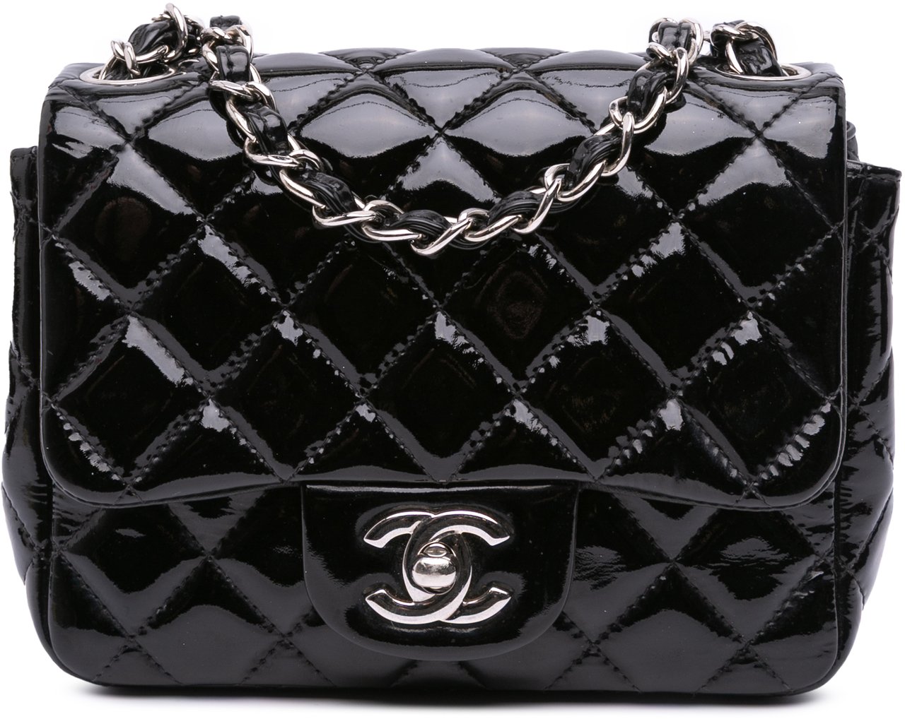 Chanel Mini Square Classic Patent Single Flap Zwart