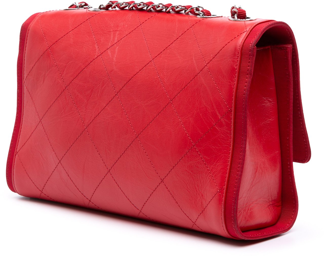 Chanel CC Quilted Crumpled Calfskin and Grosgrain Flap Rood