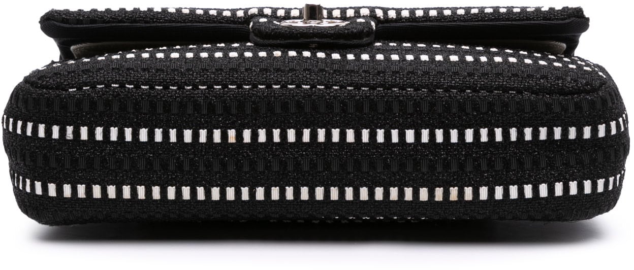 Chanel Medium Classic Tweed Striped Ribbon Double Flap Zwart