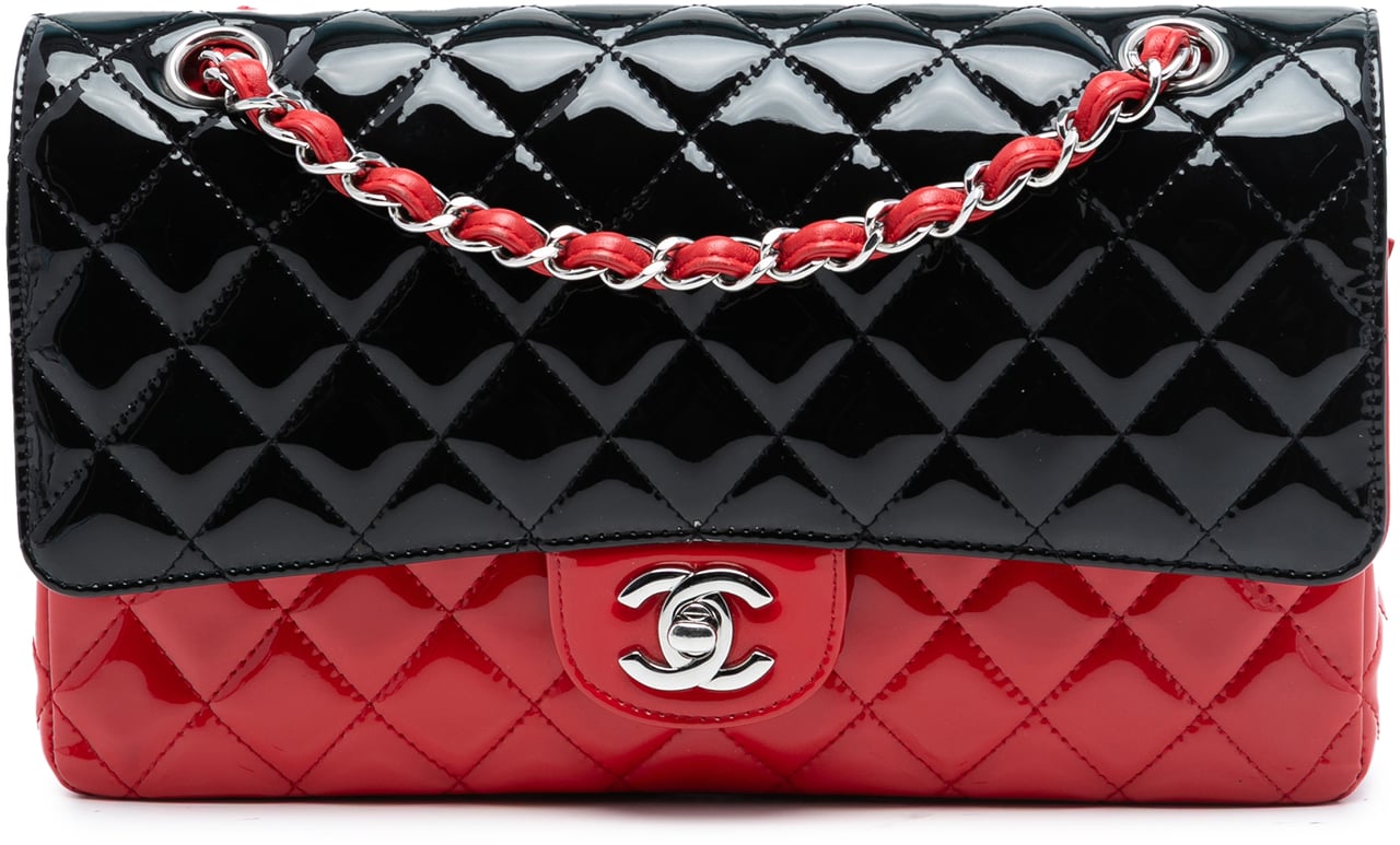Chanel Medium Classic Bicolor Patent Double Flap Zwart