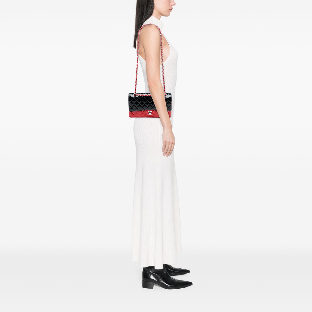 Chanel Medium Classic Bicolor Patent Double Flap Zwart