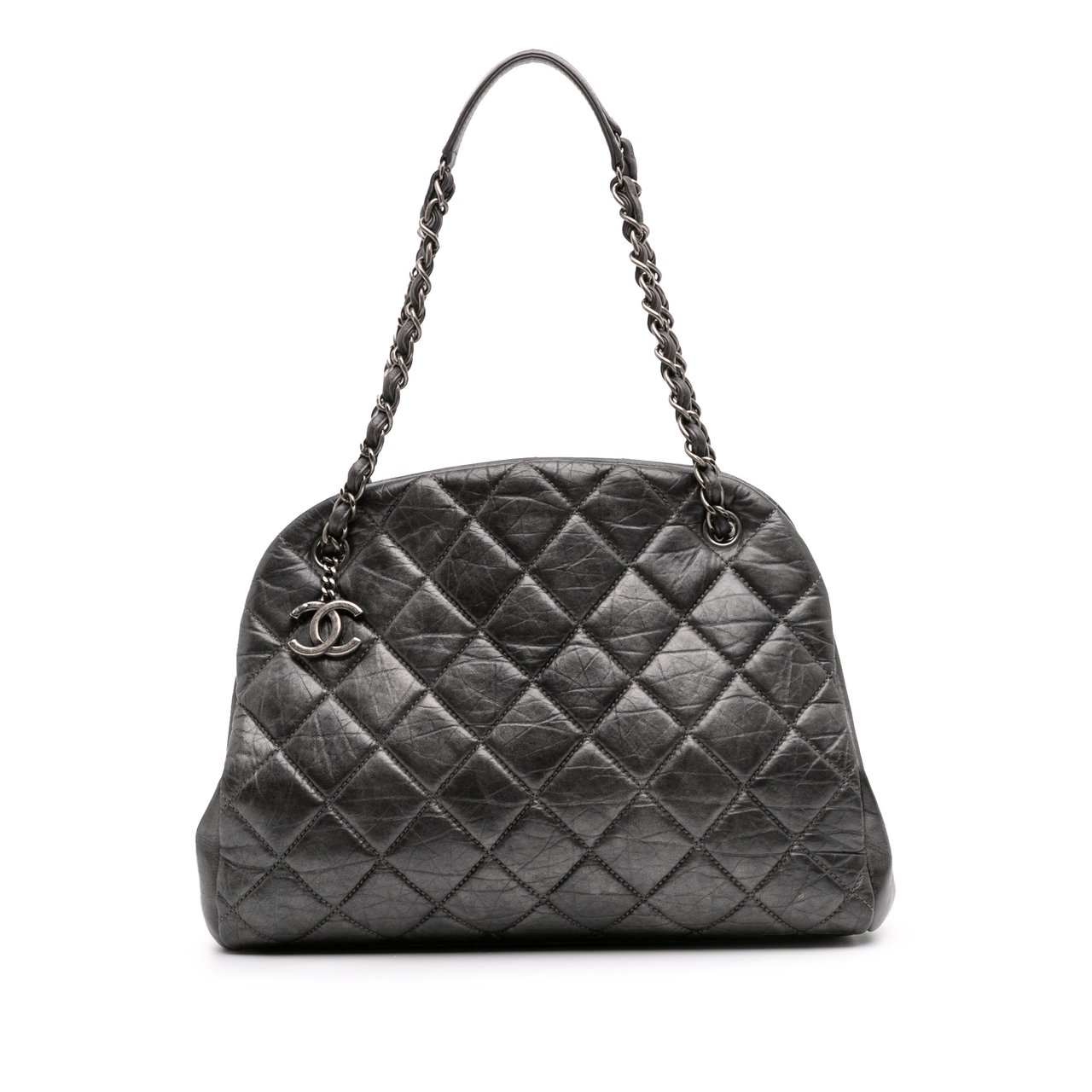 Chanel Large Aged Calfskin Just Mademoiselle Bowling Bag Grijs