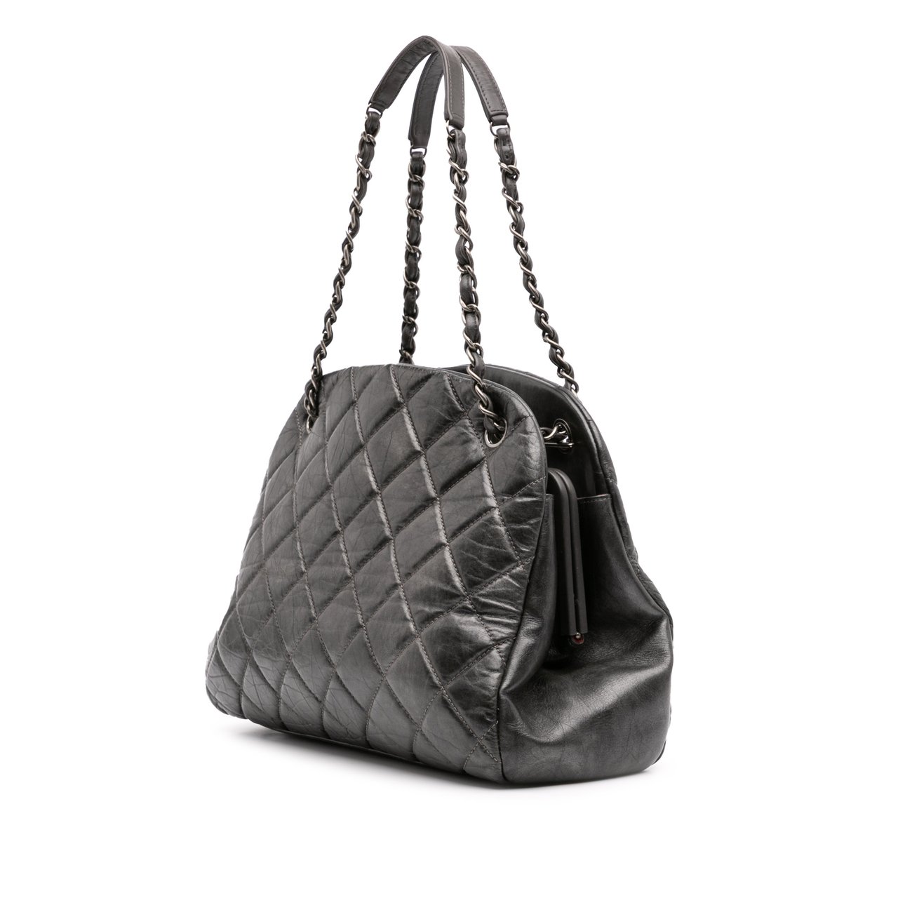 Chanel Large Aged Calfskin Just Mademoiselle Bowling Bag Grijs